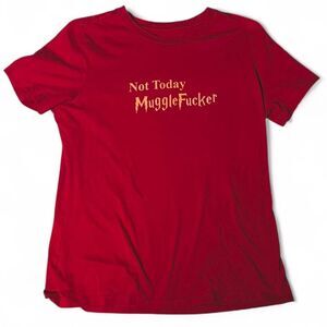 Not Today Ironic Harry Potter Parody Tee - Merlot & Gold - Size M